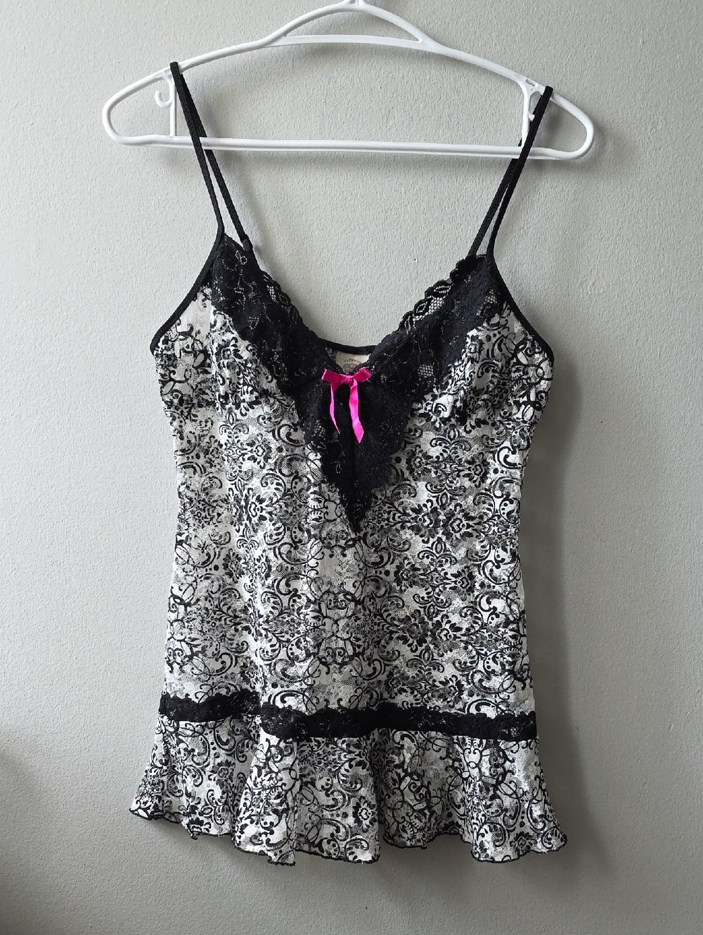 Y2k In Bloom Black & White Lace Trim Cami with Pink Accent